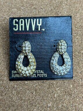 J-424 Savvy Gold-Tone Teardrop Crystal Earrings With Surgical Steel Posts